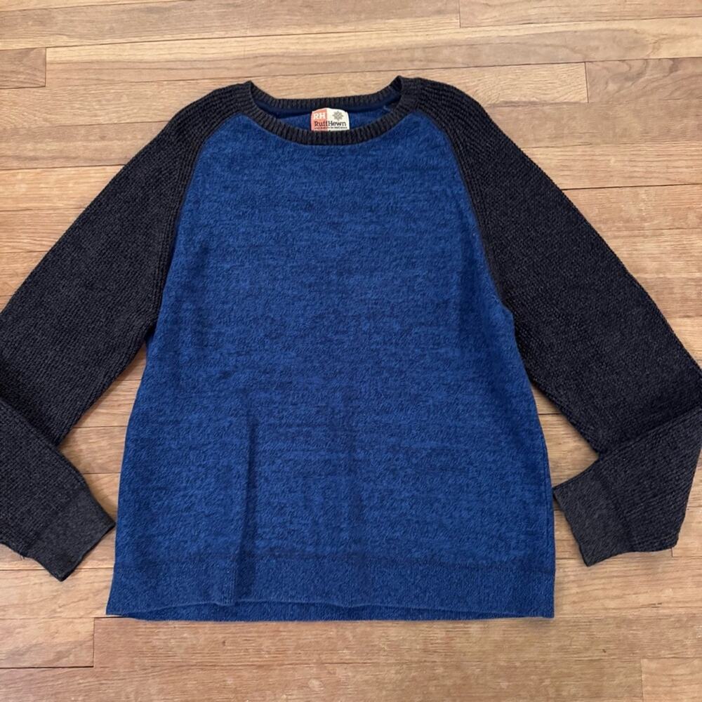 Ruff Hewn blue brown long sleeve crewneck sweater size large L
b73